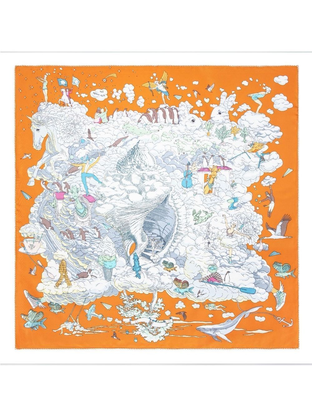 Carolina Lemke Sunset Cerulean Seas Silk Scarf With Hand Rolled Edges - 035